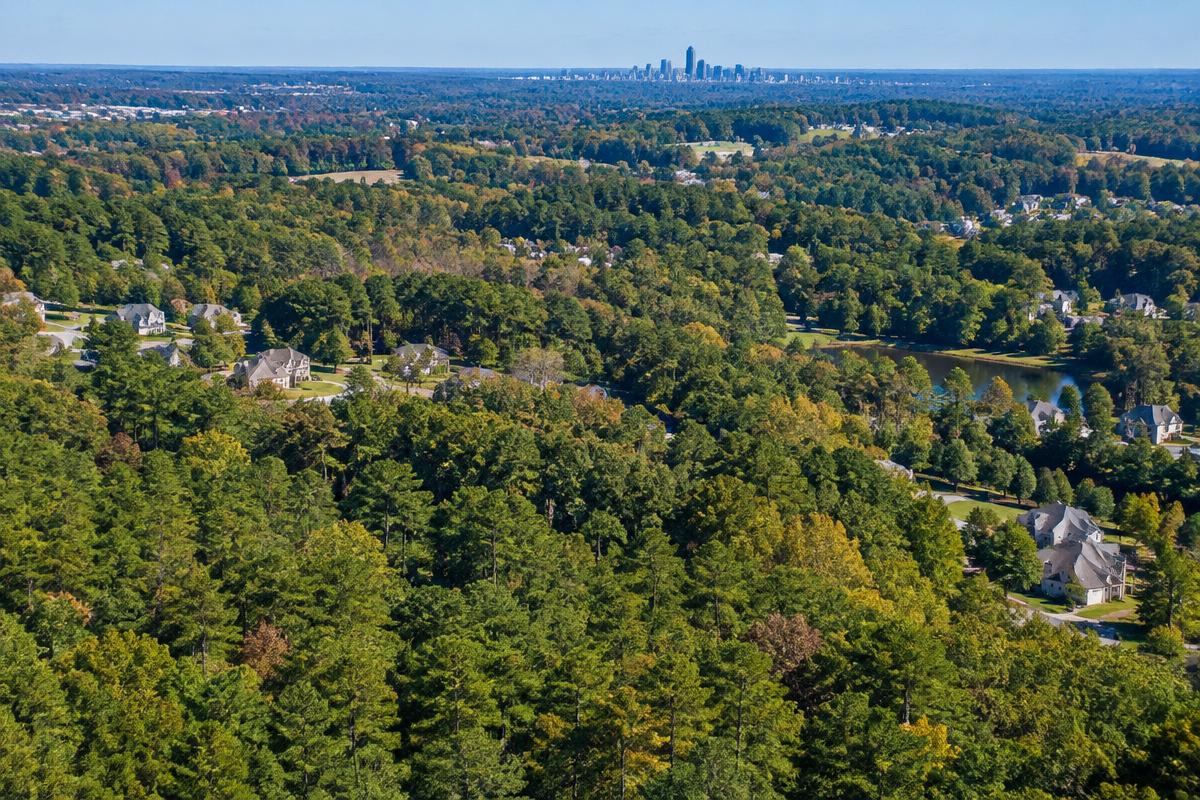 Rolling North Carolina Piedmont residential landscape with hardwoods and loblolly pines