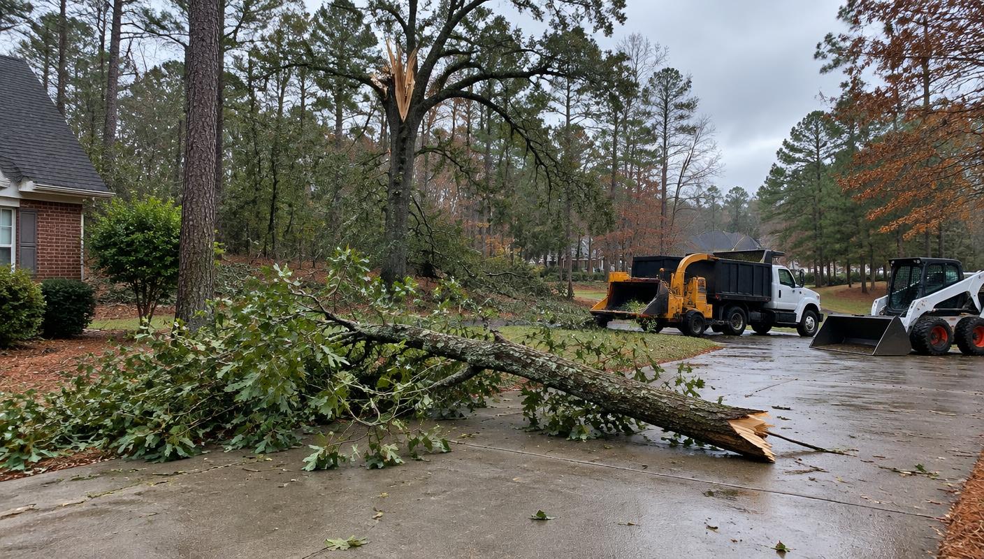 Emergency / Storm Tree Removal on wooded residential property in Charlotte, North Carolina