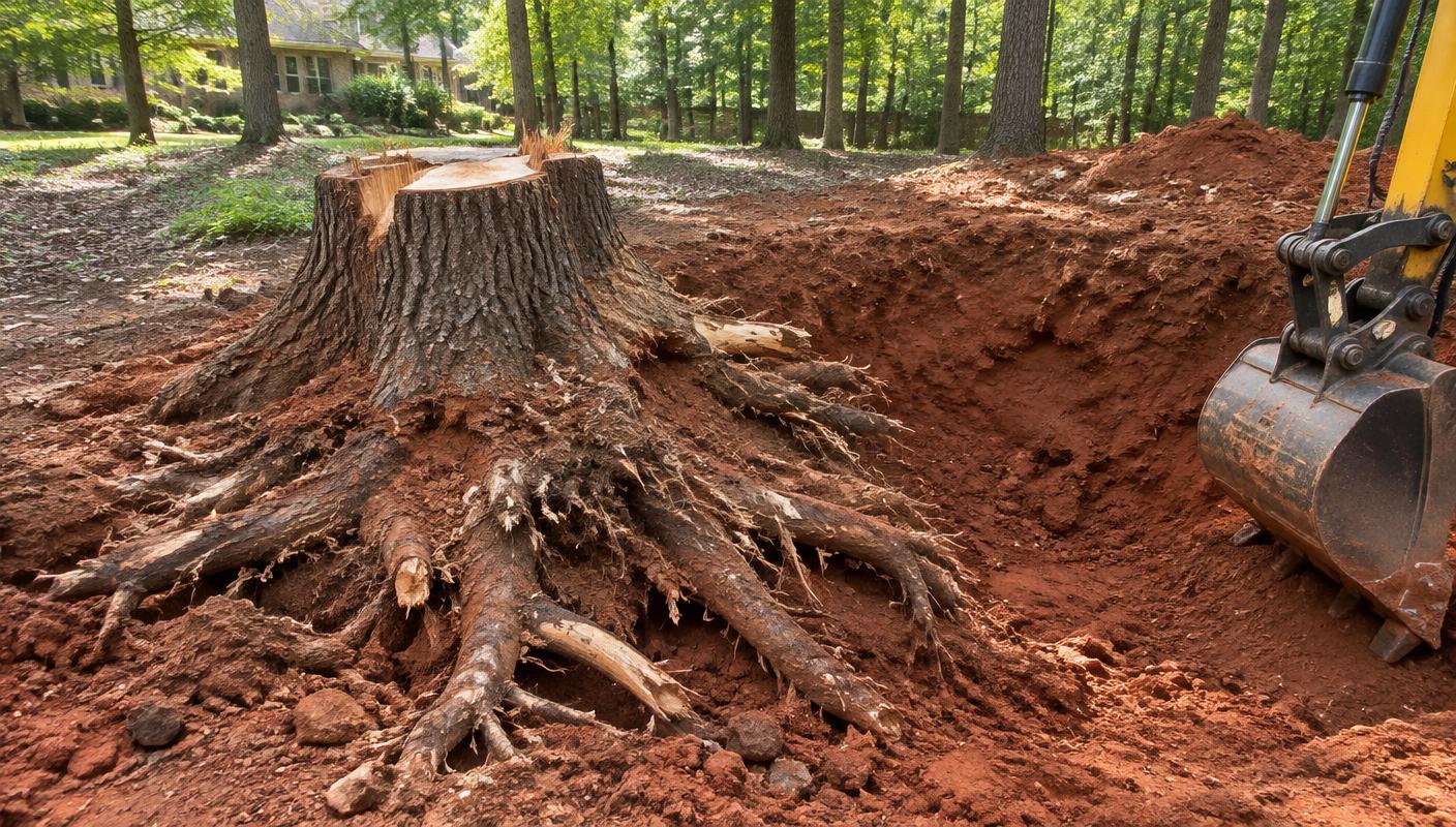 Stump Removal on wooded residential property in Charlotte, North Carolina