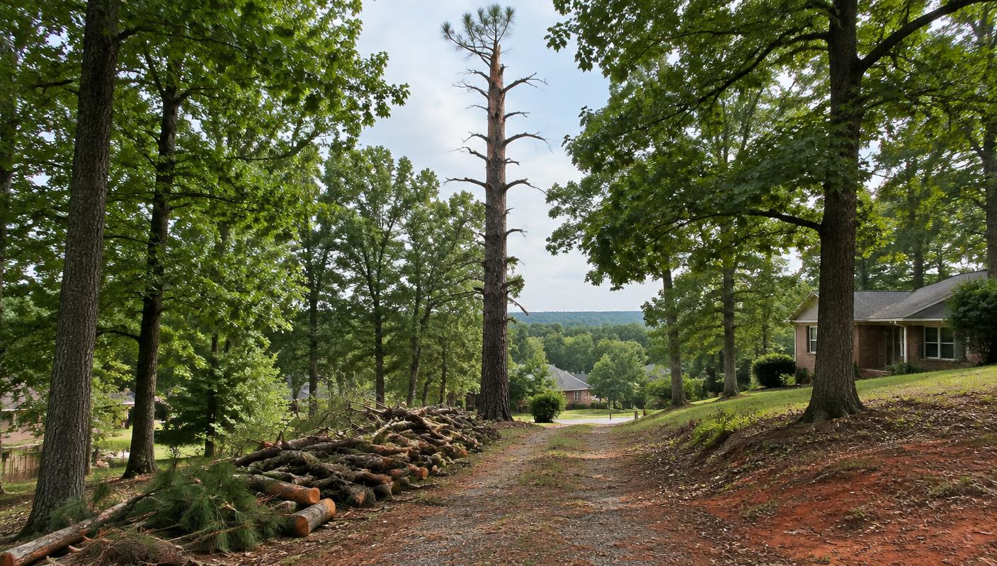 Tree care and stump work in a wooded Gastonia, North Carolina residential yard
