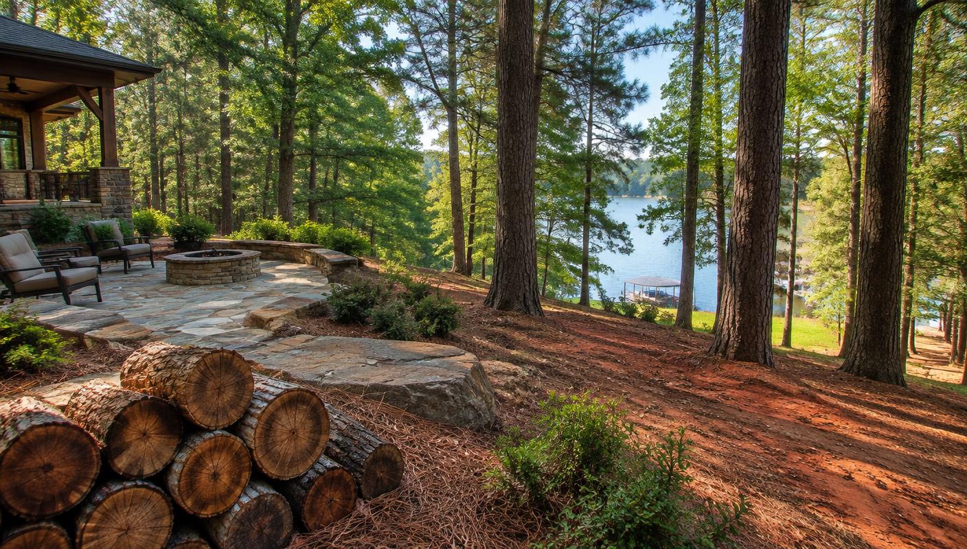 Tree care and stump work in a wooded Mooresville, North Carolina residential yard
